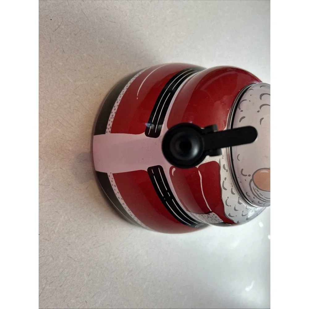 ROSHKO PORCELAIN Enamel on Steel Santa StoveTop Whistle Kettle Pot 3QT Christmas